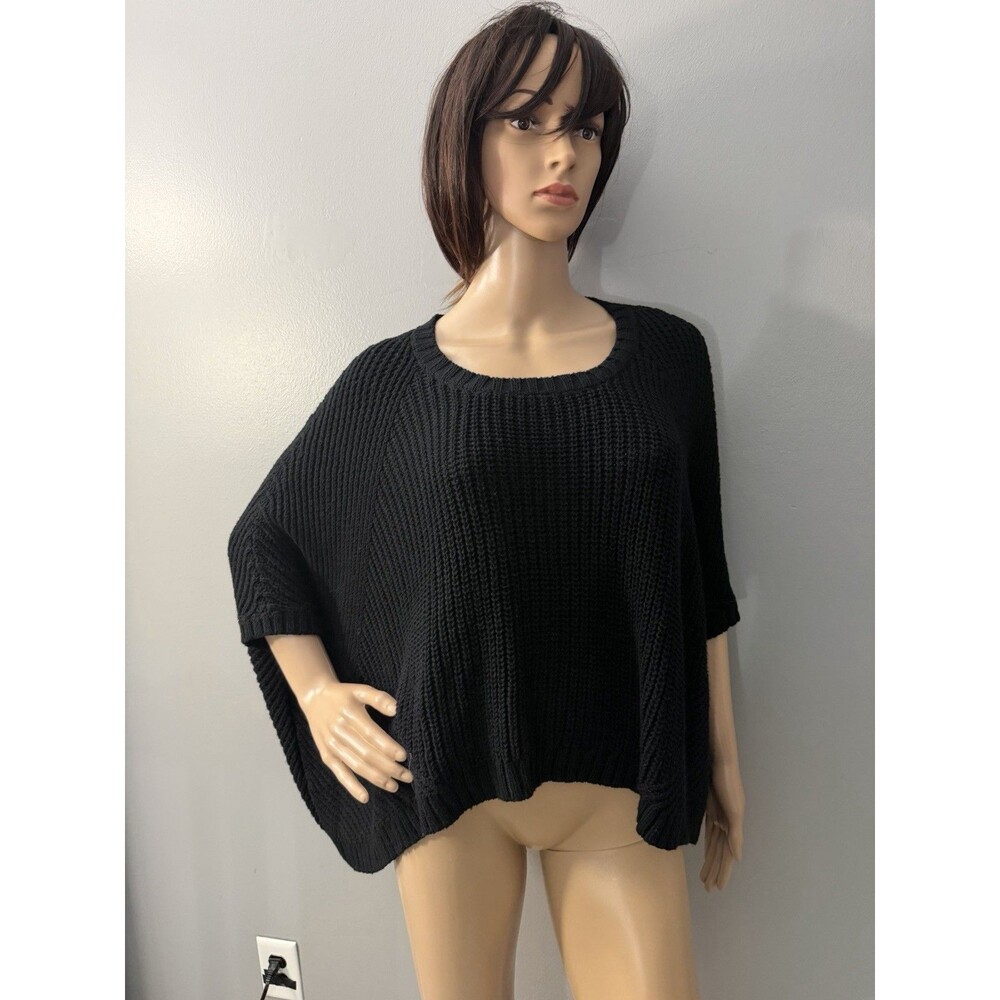 Planet By Lauren G Cropped Ribbed Knit Pullover Knit Top black Sweater OSFA